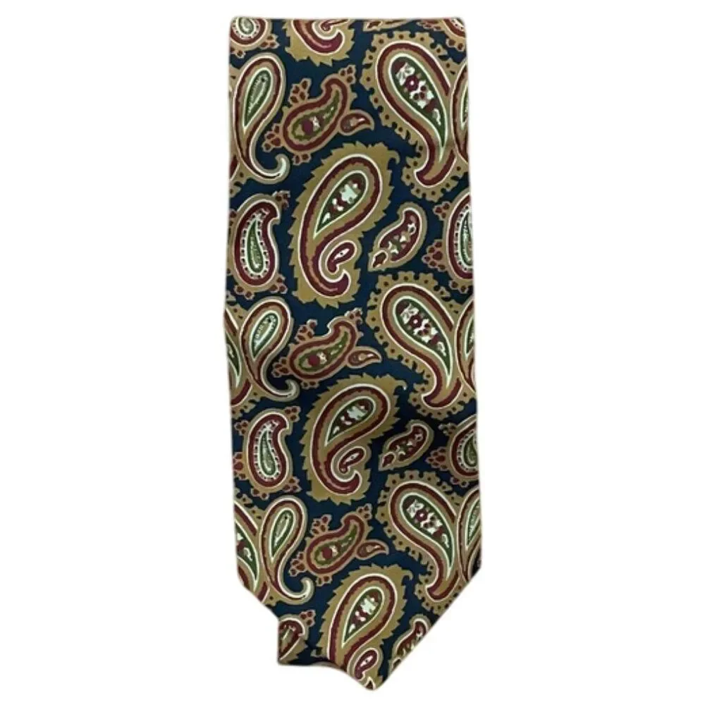 J. Crew Gold Paisley Silk Tie Made by Hand in USA Preppy Career Party